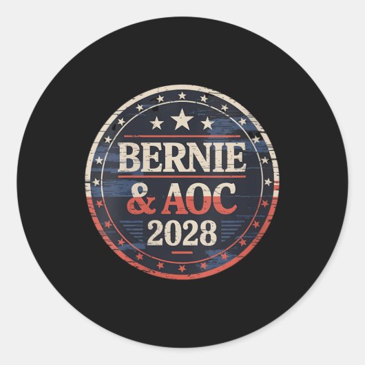 Sticker Rond Femmes Bernie Sanders Et Aoc 2028 Pour Président C (Devant)