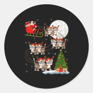 Sticker Rond Femmes Chats Père Noël Traîneau Volant Drôle Magiq