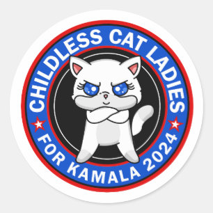 Sticker Rond Femmes de chats sans enfants pour Kamala Democrats