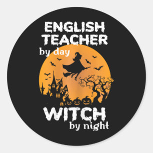 Sticker Rond Femmes Drôle Femmes Anglaise Enseignante Halloween