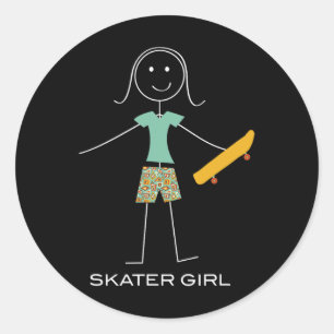 Sticker Rond Femmes drôles de skateboard Fille skater Skateboar