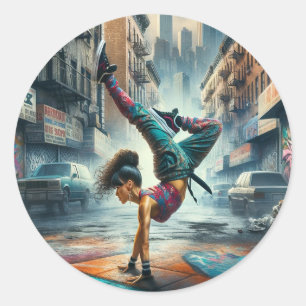 Sticker Rond Femmes en action de Breakdancer Silhouette de New