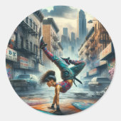 Sticker Rond Femmes en action de Breakdancer Silhouette de New  (Devant)