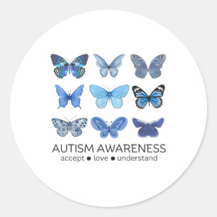 Sticker Rond Femmes En Avril Nous Portons Bleu Papillon Autisme