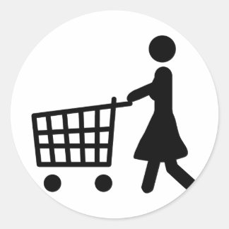 Sticker Rond femmes faire du shopping black trolly