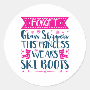Sticker Rond Femmes Filles De Ski Mignonnes Slogan