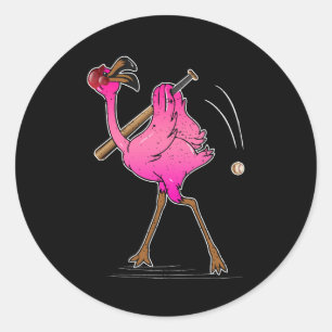 Sticker Rond Femmes Flamant rose Tropical Baseball Jouer Batter