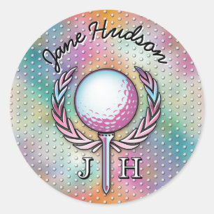 Sticker Rond Femmes Golfeur Personnalisé Conception Monogramme