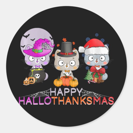 Sticker Rond Femmes Hallothanksmas heureux - Halloween Thanksgi (Devant)