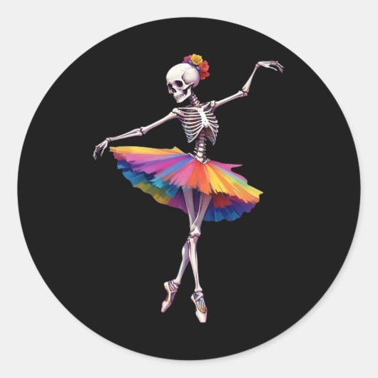 Sticker Rond Femmes Halloween Danser Skeleton arc-en-ciel Balle (Devant)