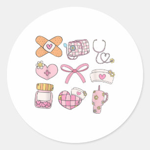 Sticker Rond Femmes Infirmière Valentines Jour Coquette Rose Bo