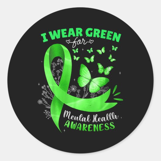 Sticker Rond Femmes Je Porte Du Vert Pour Sensibiliser À La San (Devant)