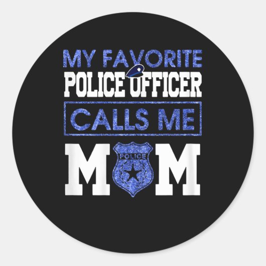 Sticker Rond Femmes Mon Officier De Police Préféré M'Appelle Ma (Devant)