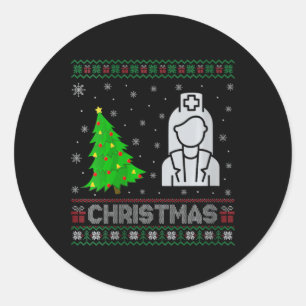 Sticker Rond Femmes Nicu Infirmière Xmas Arbre Éclairage Laide 