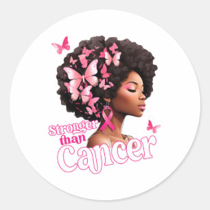 Sticker Rond Femmes noires Afro Reine Plus forte que le cancer