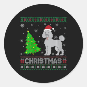 Sticker Rond Femmes Poodle Chien Xmas Arbre Éclairage Noël laid