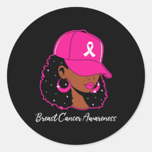Sticker Rond Femmes rose Cancer du sein Guerrière de sensibilis