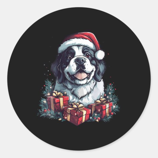 Sticker Rond FEMMES Saint Bernard Santa Hat Drôle Noël St. (Devant)