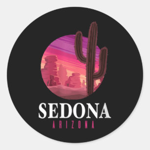 Sticker Rond Femmes Sedona Arizona Cactus Coucher de soleil Dés