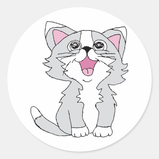 Sticker Rond Fer Cute Chat esthétique Happy Chat Clipart Dessin (Devant)