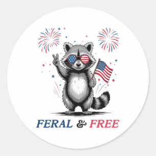 Sticker Rond Féral et libre drôle de raton laveur Usa Féral mai