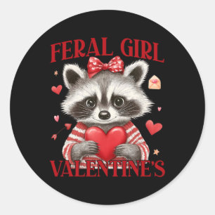 Sticker Rond Feral Girl Saint-Valentin Cœurs de Raton Laveur Am