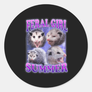 Sticker Rond Feral Girl Summer Opossum Funny meme
