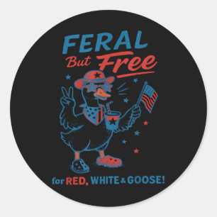 Sticker Rond Féral Mais Libre Pour Red White & Oie 4 Juille
