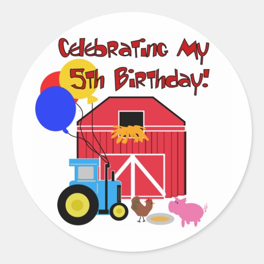 Sticker Rond Ferme 5 Anniversaire T-shirts et cadeaux (Devant)