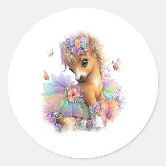 Sticker Rond Ferme à cheval arc-en-ciel été (Devant)