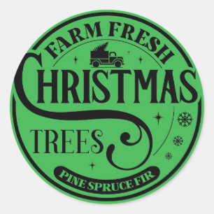 Sticker Rond Ferme Arbres de Noël frais Pine Épinette Fir