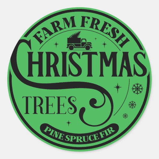 Sticker Rond Ferme Arbres de Noël frais Pine Épinette Fir (Devant)