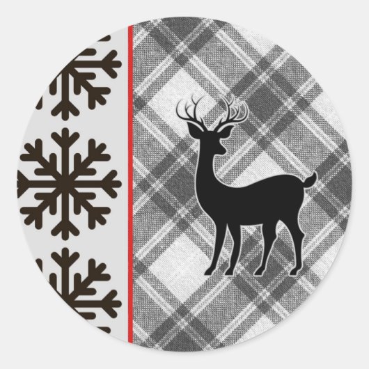 Sticker Rond Ferme Bison noir blanc Plaid Deer Snowflake (Devant)