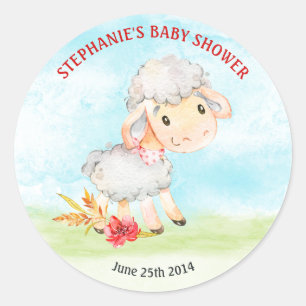 Sticker Rond Ferme de Baby shower de moutons d'aquarelle