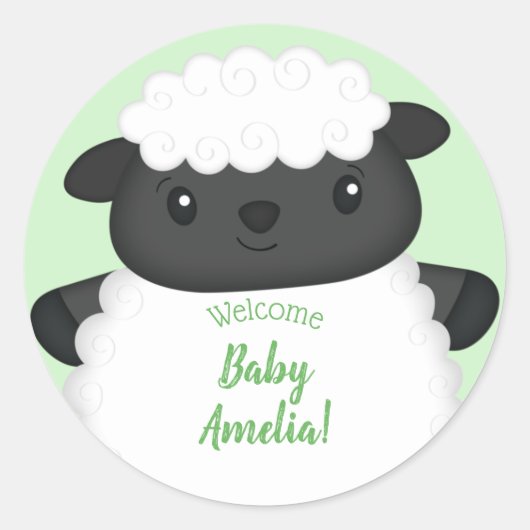 Sticker Rond Ferme de Baby showers à moutons (Devant)