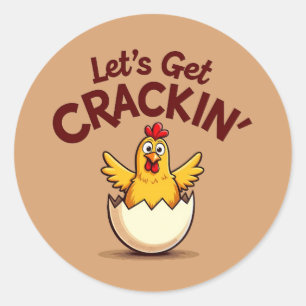 Sticker Rond Ferme de poulets drôles : « Craquons »