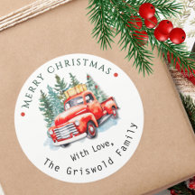 Ferme de sapins de Noël rustique avec camion rouge