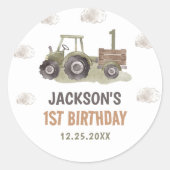 Sticker Rond Ferme de tracteur aquarelle 1er anniversaire (Devant)