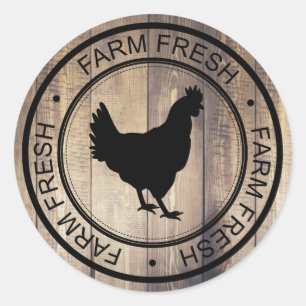 Sticker Rond Ferme Fraîche Noir Hen Silhouette & Grange Plaques