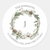 Sticker Rond Ferme Noël Vert verdure Wreath Classe Monogramme (Devant)