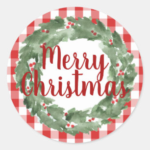 Sticker Rond Ferme Red White Buffalo Check Joyeux Noël