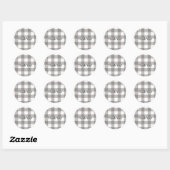 Sticker Rond Ferme Rustique Gris & Blanc Buffalo Plaid Carré (Feuille)