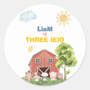 Sticker Rond Ferme Trois I-E-I-O 3e Anniversaire