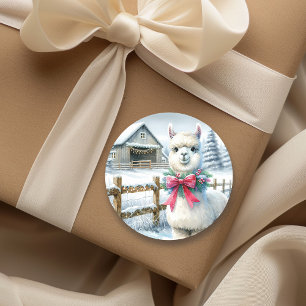 Sticker Rond Ferme vintage et Noël Cute Alpaca