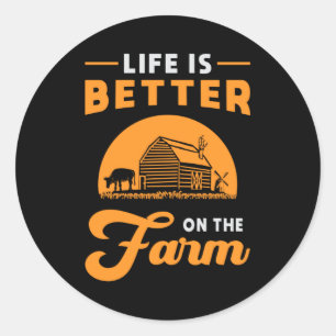 Sticker Rond Fermier Agriculture Poulet Agriculture Charme Drôl