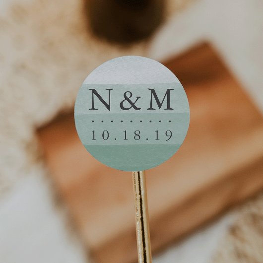 Sticker Rond Fern | Monogramme Mariage d'aquarelle de teinture 