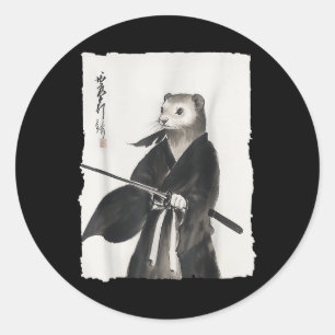 Sticker Rond Ferret Samurai Janpanese Vintage Warrier Art Anime