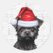 Sticker Rond Festif Affenpinscher et Woof Word Art Noël (Devant)