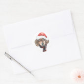 Sticker Rond Festif aquarelle Dachshund Père Noël Noël (Enveloppe)