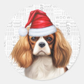 Sticker Rond Festif Cavalier Spaniel Dog Woof Art Noël (Devant)